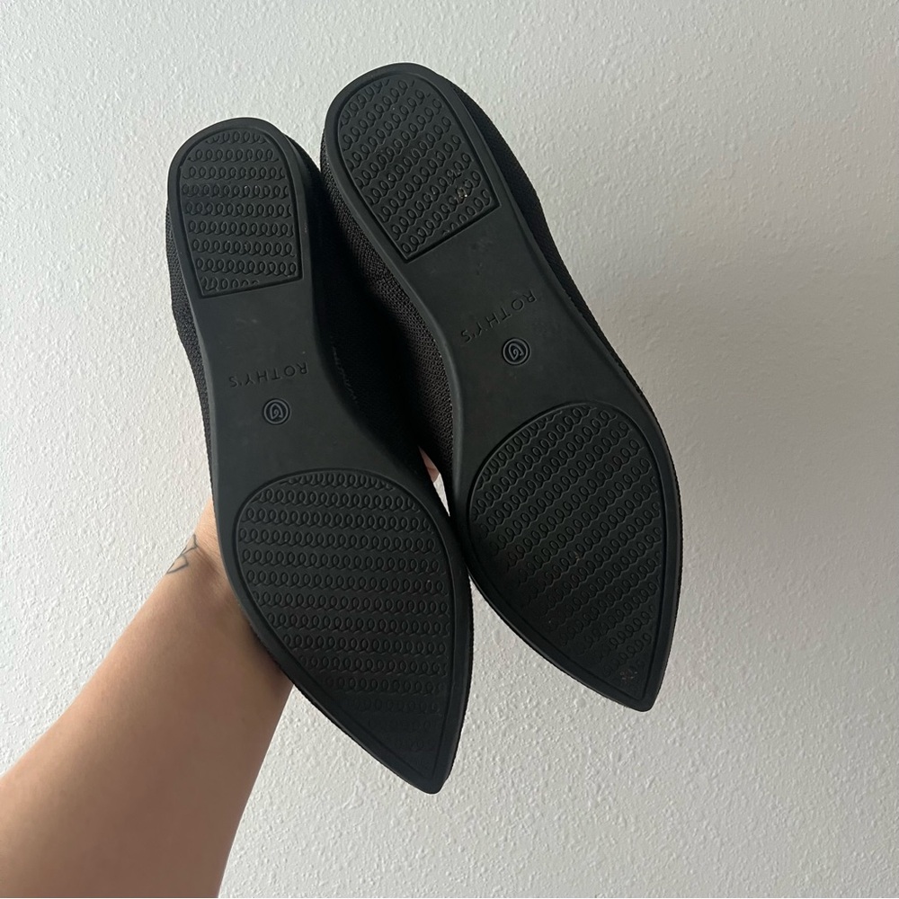 Rothy's Black Pointed Knit Ballet Flats with Subtle Blue Trim - Picture 3 of 6